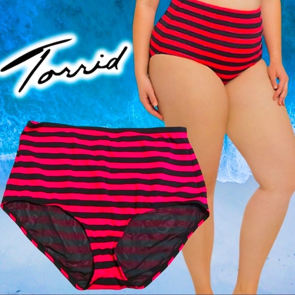 torrid Other - Torrid Red Black Striped High Waist Bikini Bottom
